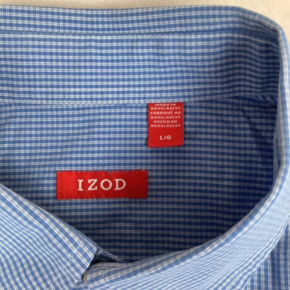 Izod Men’s Large Plaid Shirt Button Down Up Long Sleeves Blue White Check - Picture 4 of 14